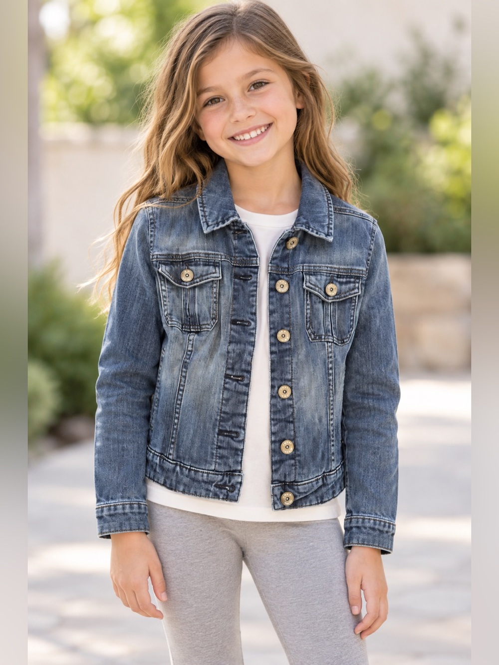 ELLE Girls Blue Denim Button Front Trucker Jacket Size S